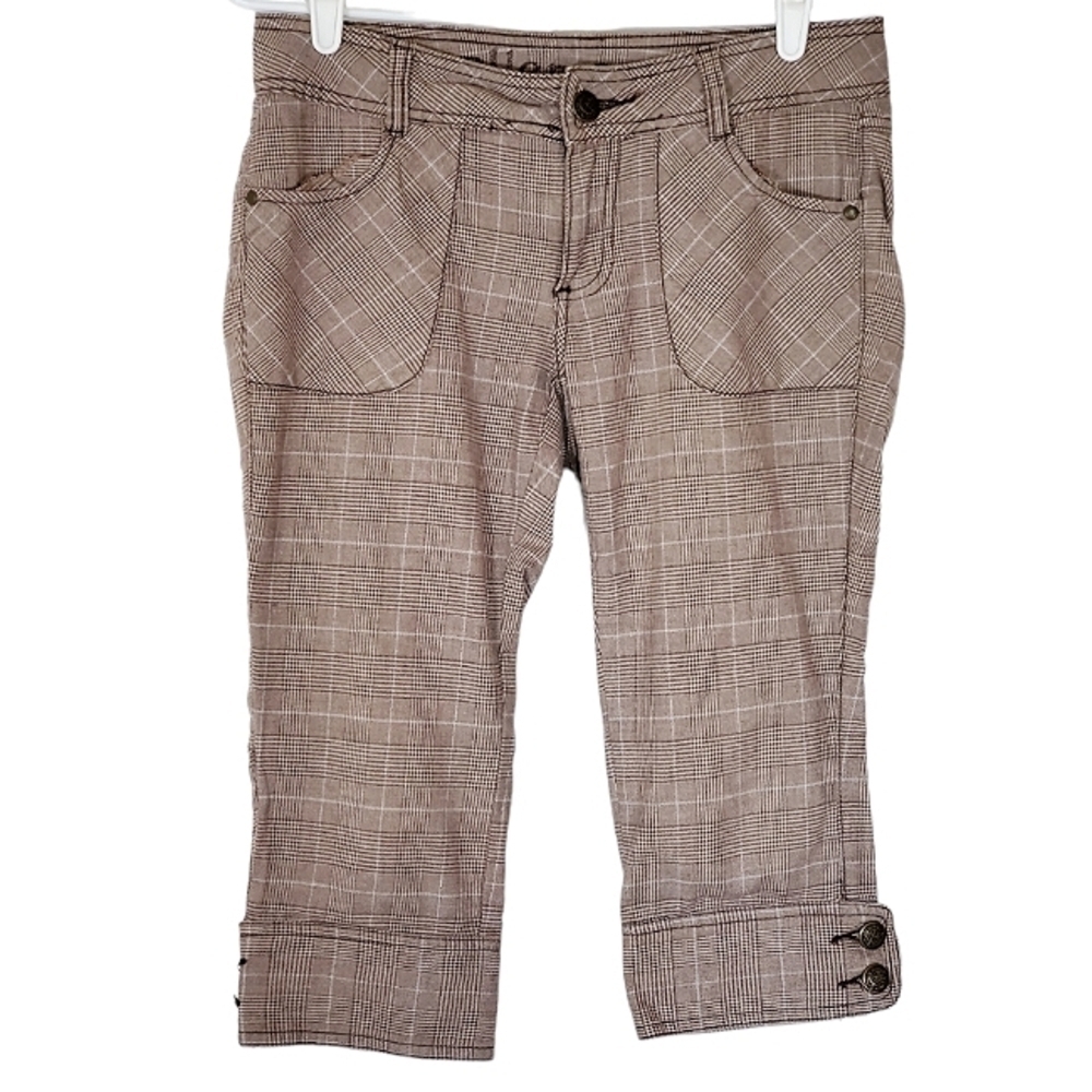 1254 * Ellemenno Plaid Low-rise Capri Pants Brown Size 7 Vintage Y2K 90s